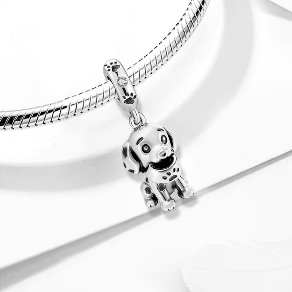 Silver Dog Charm Pendant with Paw Prints - Picture 2 of 8